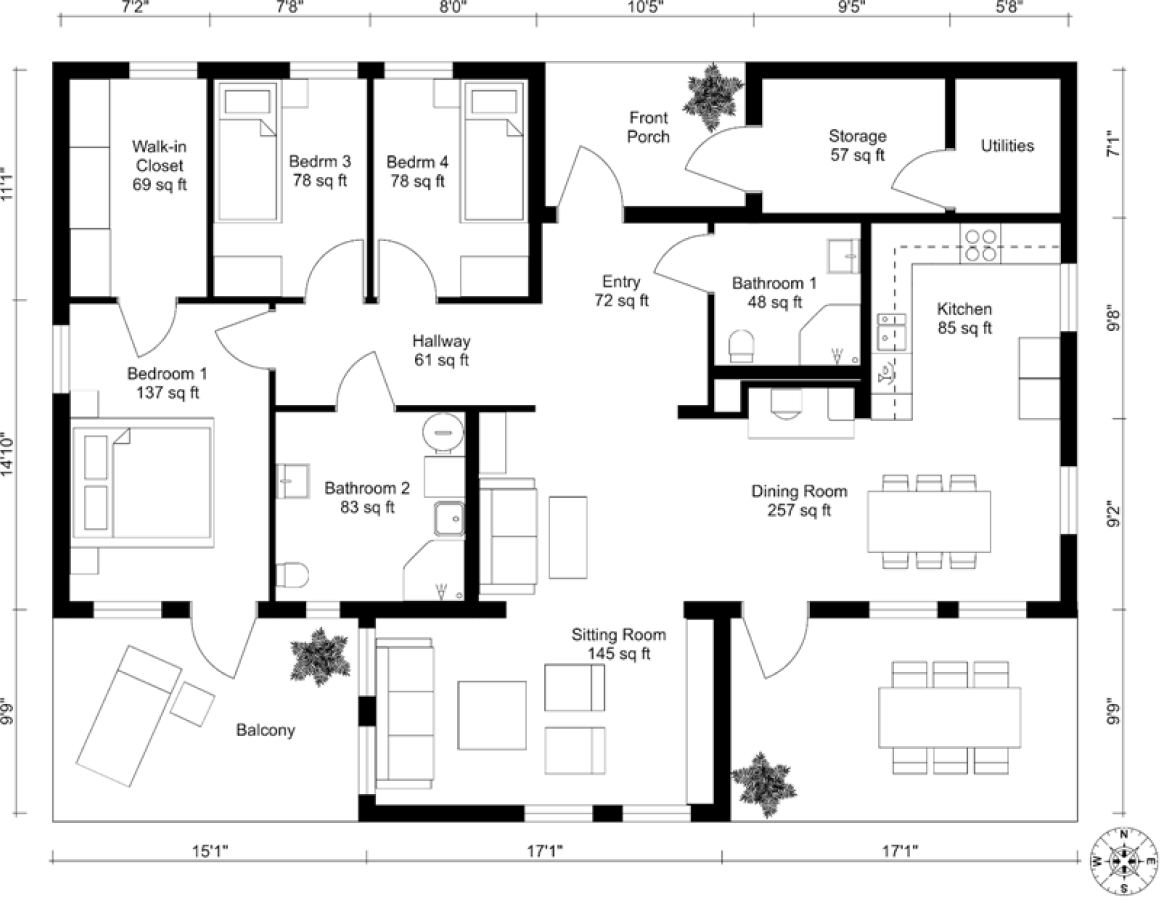 1 BHK floor Plan