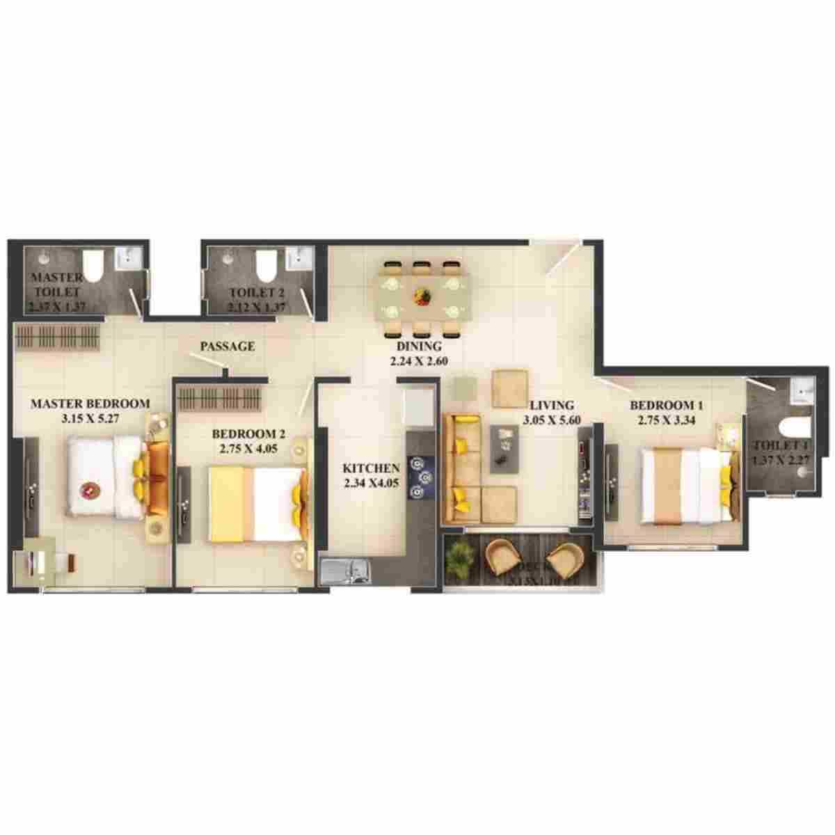 2 bhk floor plan