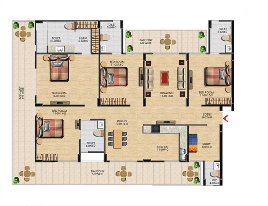 Floor Plan 4 BHK