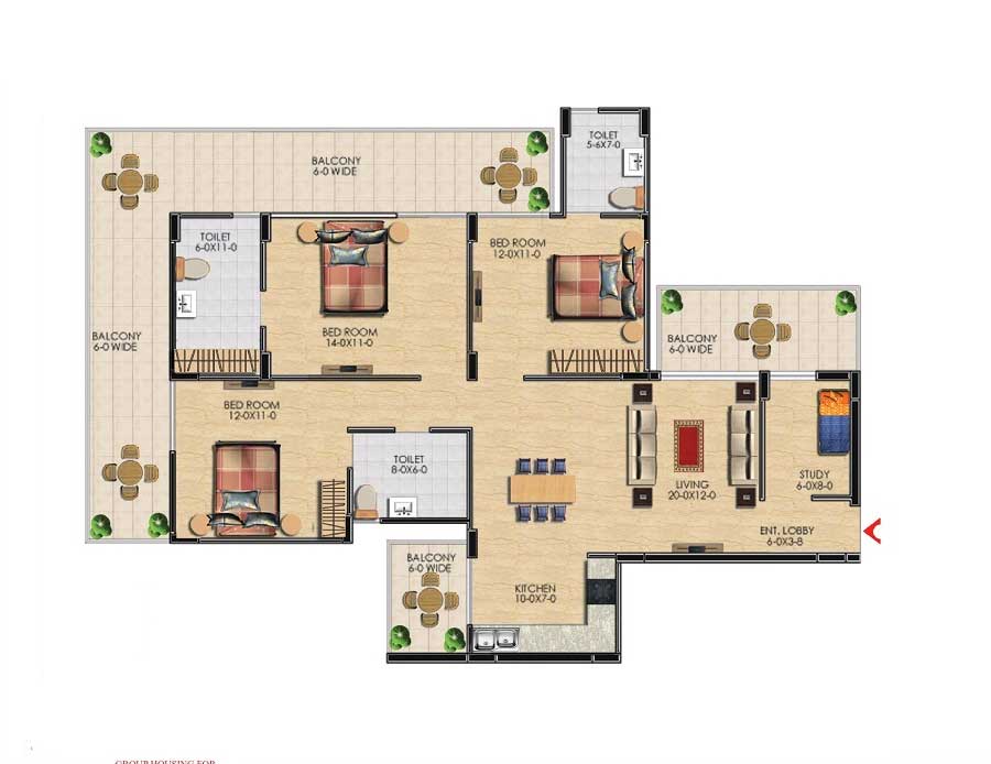 Floor Plan 3 BHK